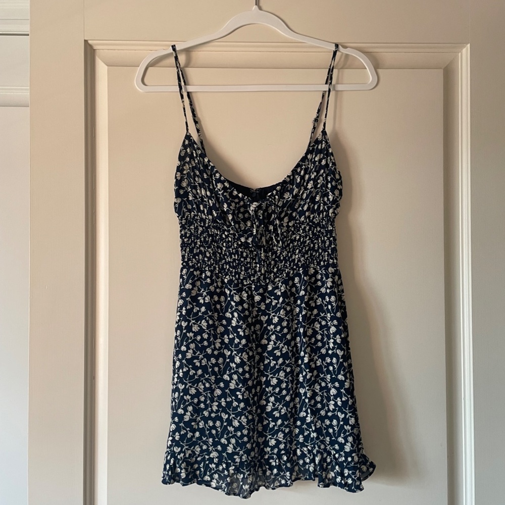Reformation Navy Blue Floral Mini Dress